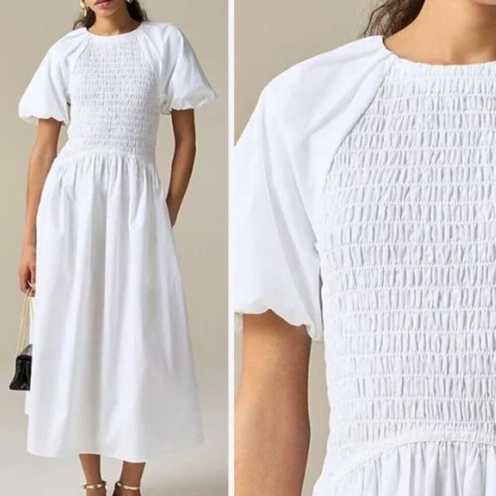 New! J.Crew White Meadow Cotton Poplin Midi Dress Size XS 23959